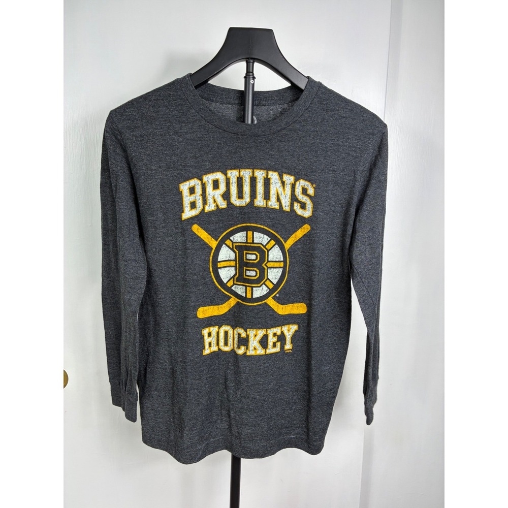 NHL Boston Bruins Boys XL 14/16 Long Sleeve Graphic Tee Charcoal Heather Grey